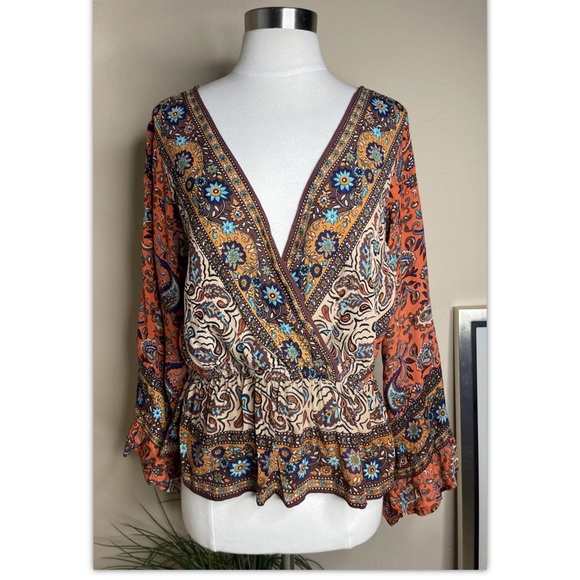Free People Rosalie Printed Wrap Top S - Picture 2 of 6